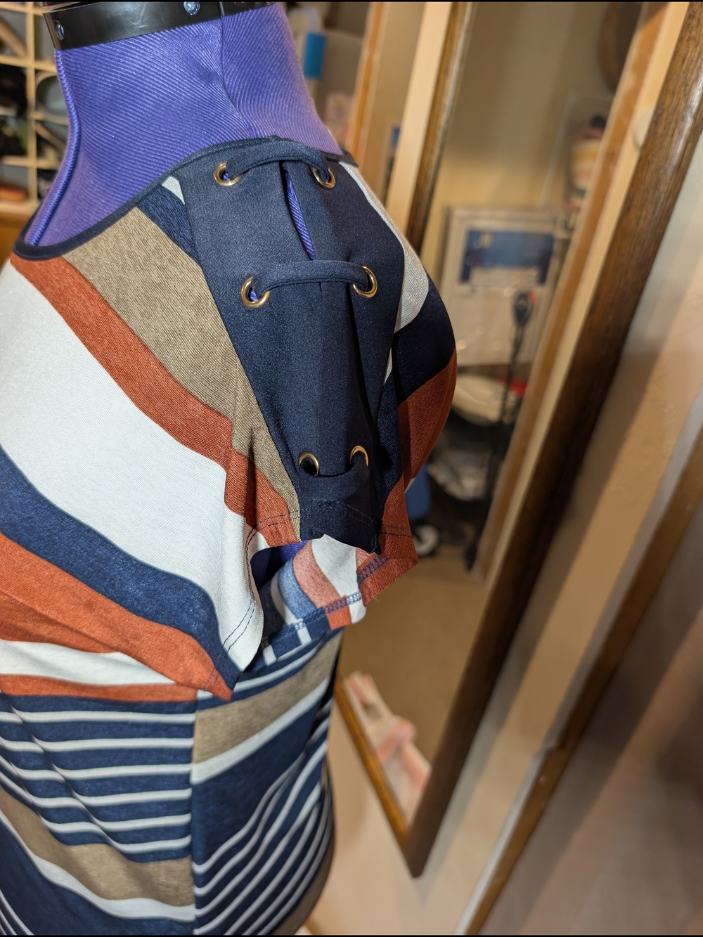 Women’s Striped Short Sleeve Tee in Navy, Rust & Cream - Picture 3 of 10